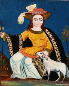 Arte: ESCUELA ESPAÑOLA (SIGLO XVIII) OLEO BAJO CRISTAL. DIVINA PASTORA